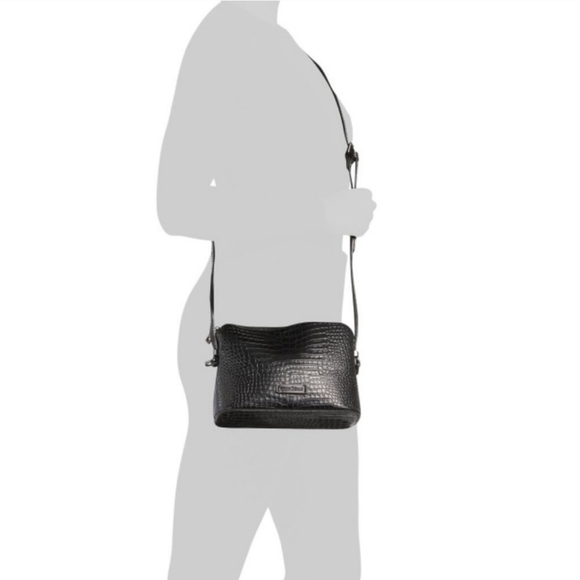 Gianni Conti Italian Black Leather Crocodile Print Crossbody Purse & Scarf Set - Picture 2 of 10